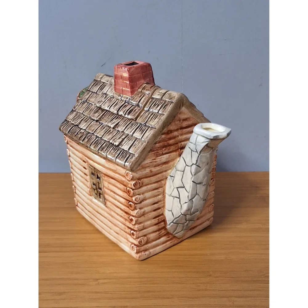 Vintage Eddie Bauer Ceramic Log Cabin Teapot Brown Made In Japan SEE PICTURES
